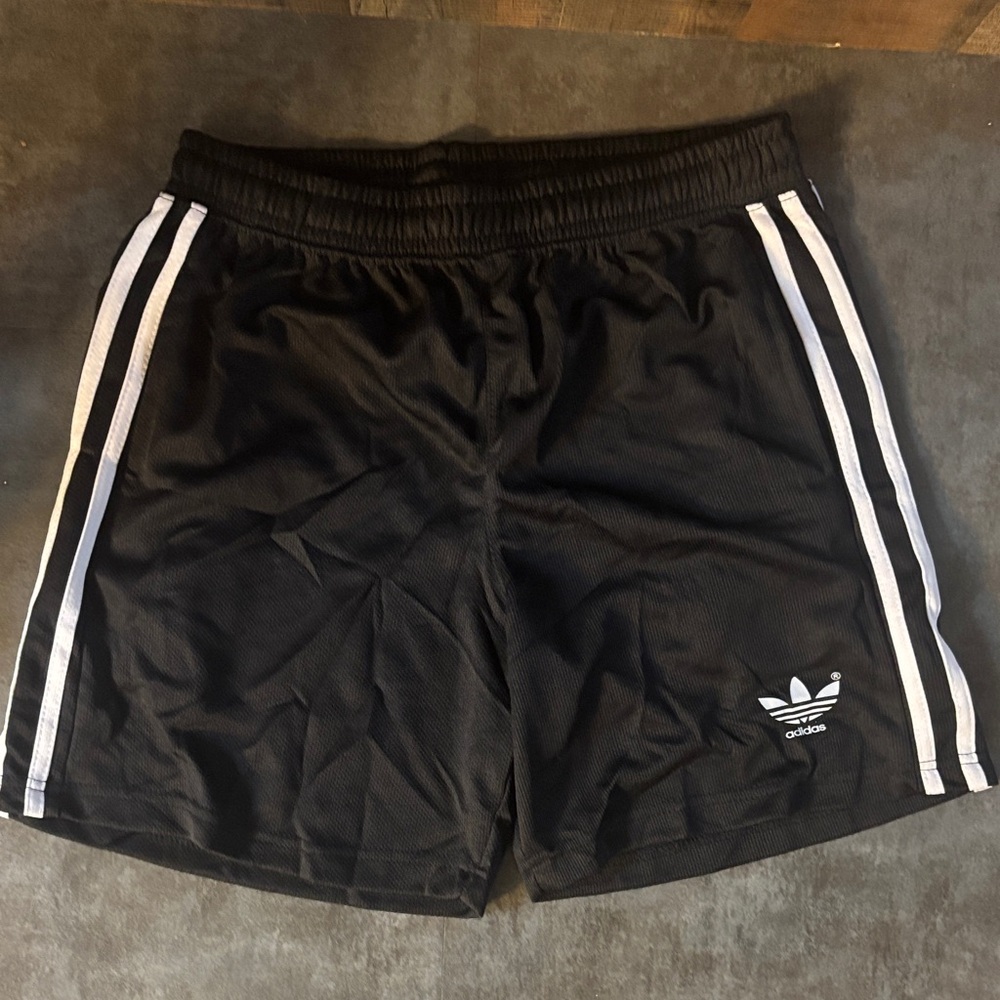Adidas Men's Black Shorts with White Stripes